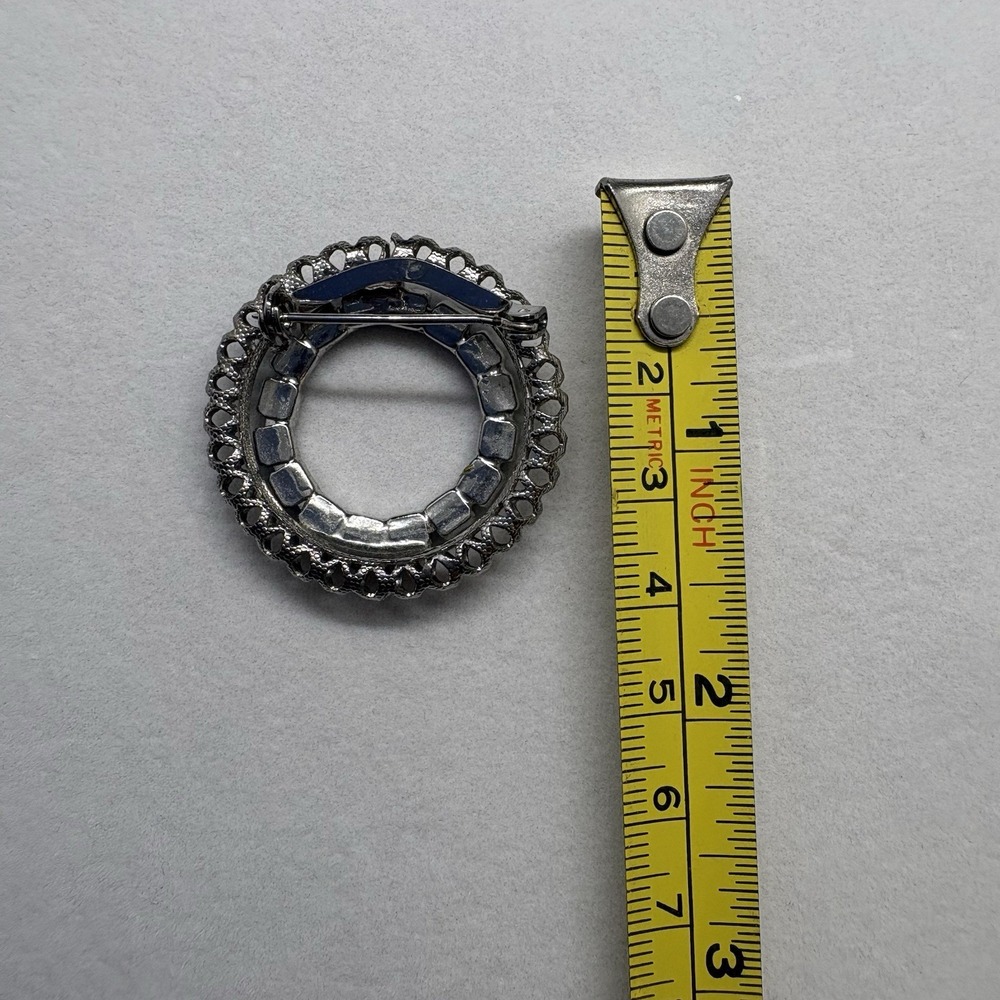 Blue Rhinestone Double Ring‎ Brooch Pin - Picture 5 of 6